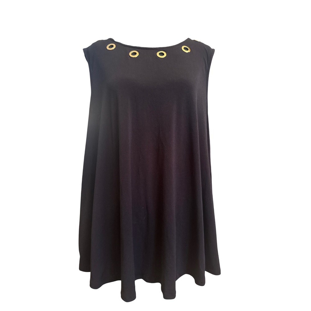 New Directions Womens XL Black Sleeveless Swing Top Gold Grommet Neck Blouse